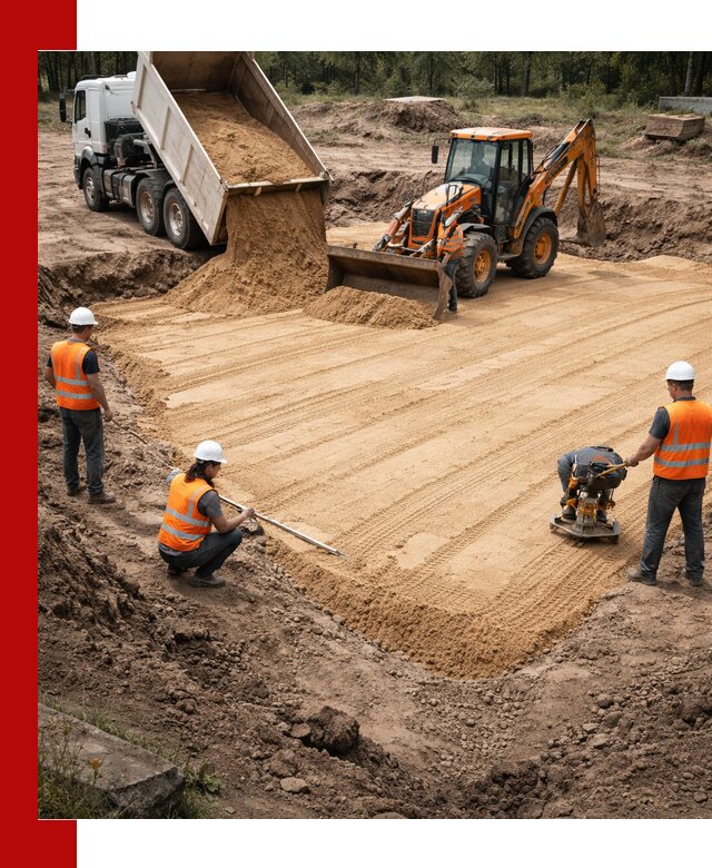 Устройство песчаной подушки для фундаментов и дорог в Чебаркуле